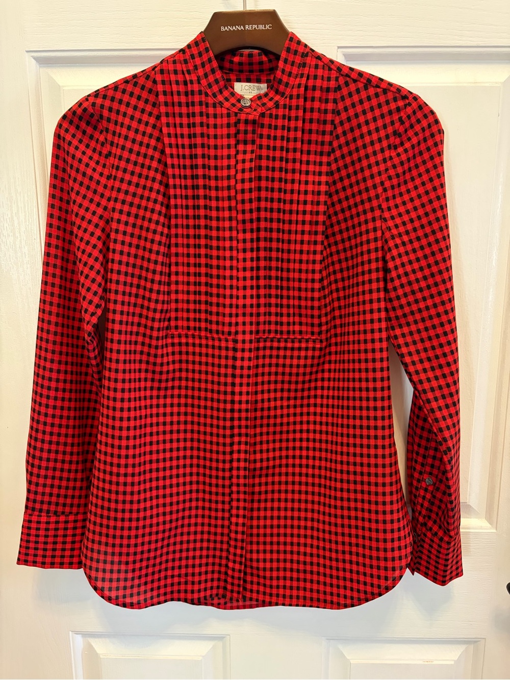 J. Crew Factory Mini Gingham Red & Black Check Blouse XXS